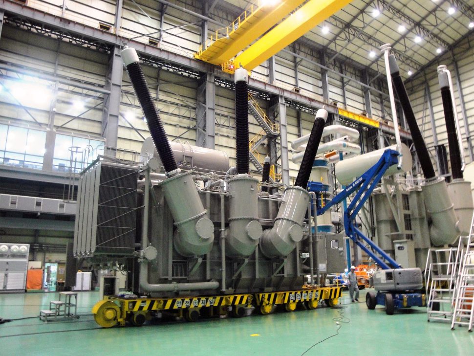 Large high-voltage 15 kV supply line transformer.