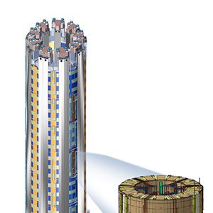 Drawing showing the ITER central solenoid design and one of the six modules Photo: US ITER