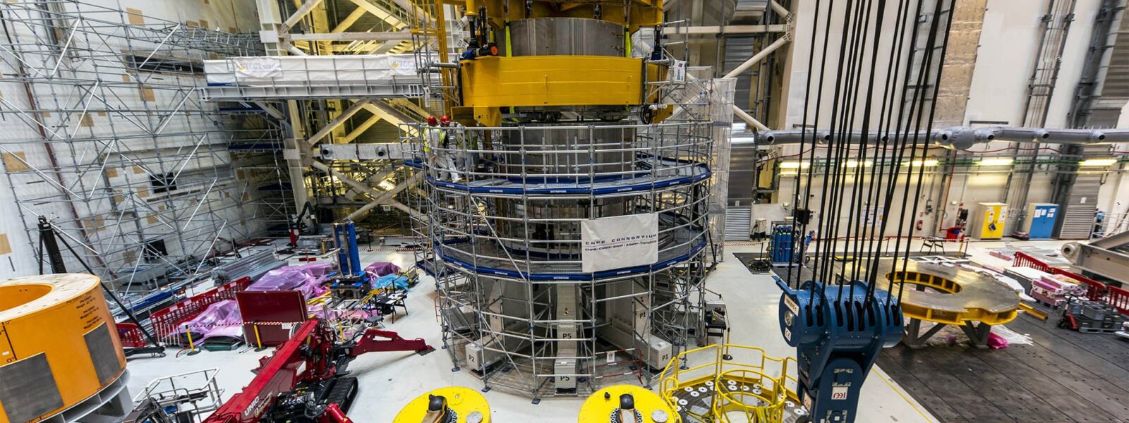Central solenoid module 2 stacking in ITER Assembly Hall, September 2023