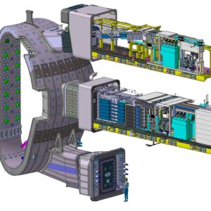CAD-model of an ITER vacuum vessel sector showing a set pf twelve injectors installed
